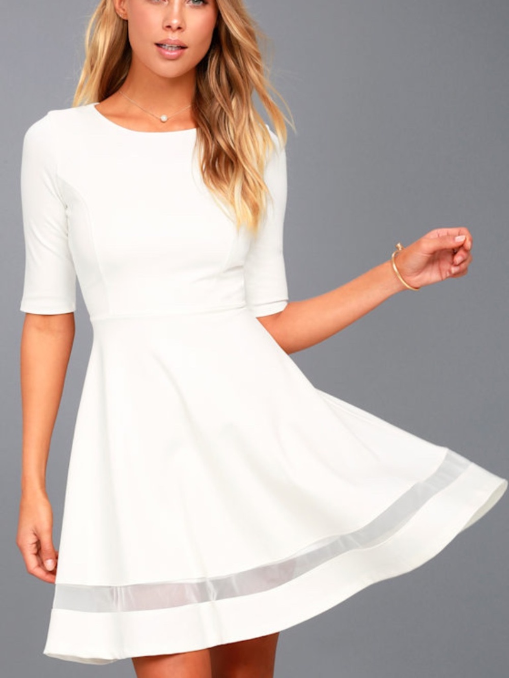 Lulus Sheer Factor White Mesh Skater Dress size M Bridal Wedding